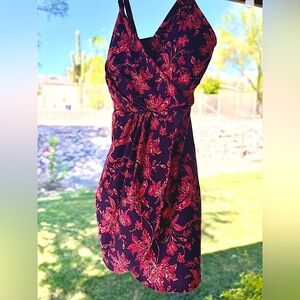 Lands' End Women's One Piece Swimsuit - Red and Purple Floral